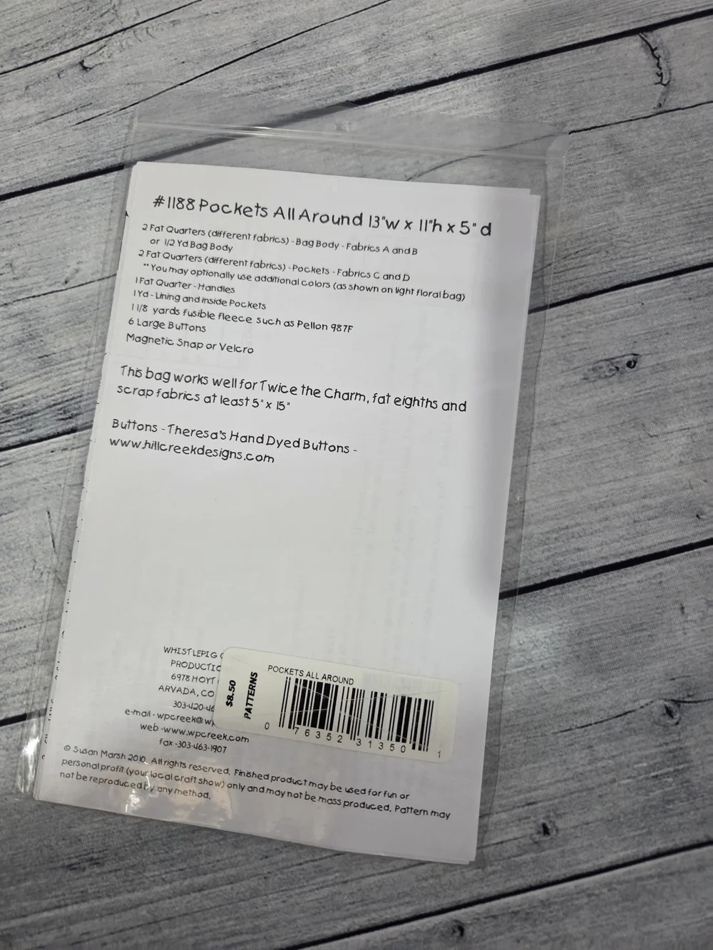 Whistlepig Creek Productions Sewing Pattern #1188 Pockets All Around